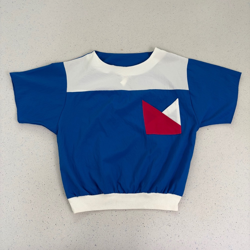 Vintage 80s Colorblock Cropped Windbreaker Top Retro Sporty USA Boxy Track S / M